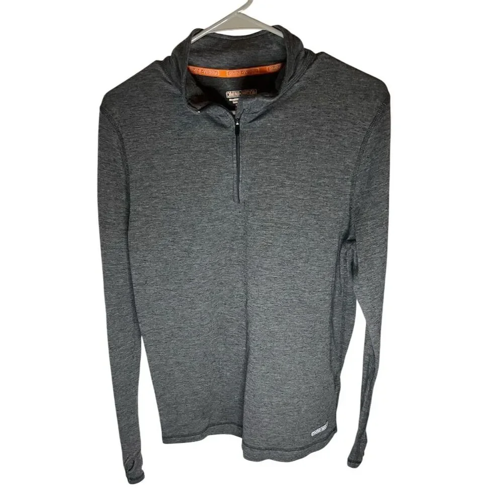 OmniWool Men's Gray 1/4 Zip Pullover Base Layer Shirt Size M